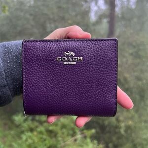 COACH Women's Snap Wallet Purple Pebble Leather with Silver Hardware AUTHENTIC
